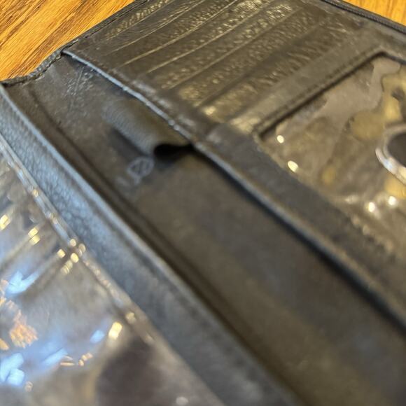 Fossil Black Pebbled Leather Bi Fold Wallet Check Book Credit Cards Coins Zipper - Picture 9 of 12